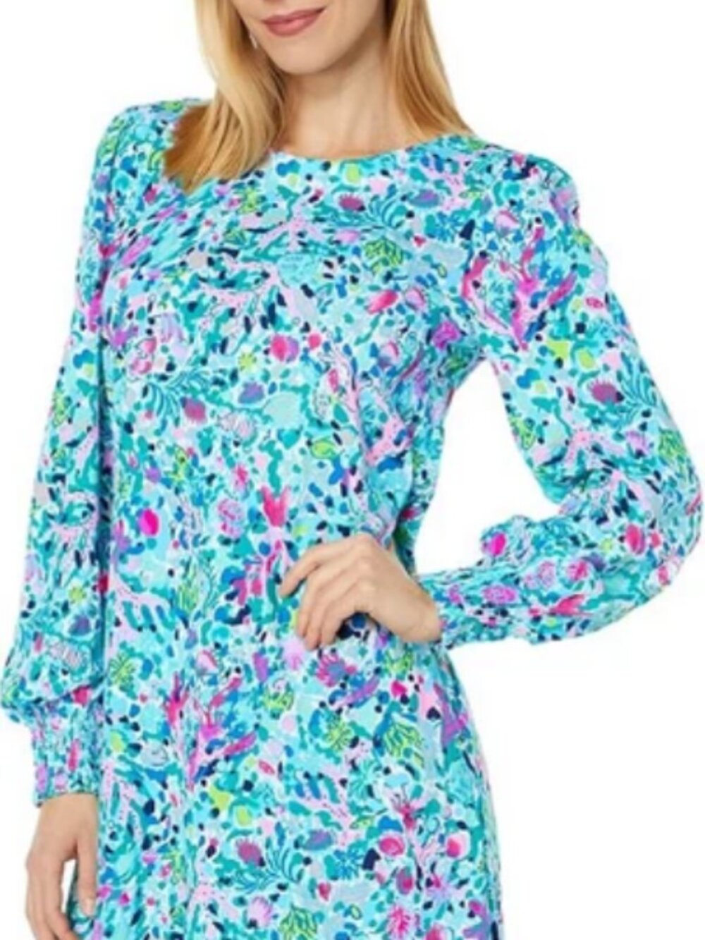 Lilly Pulitzer Diann Long Sleeve Mini Dress Smocked Round Neck XS